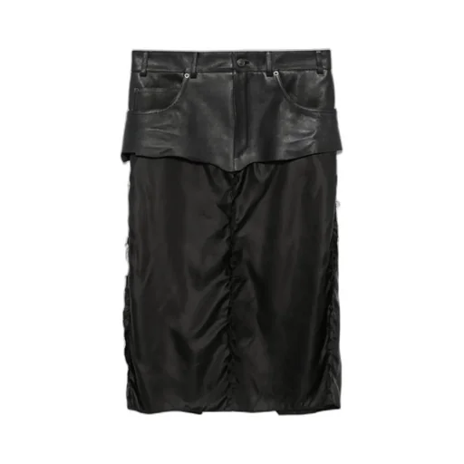 Leather-Panel Midi Skirt