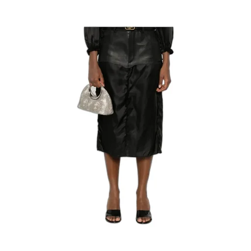 Leather-Panel Midi Skirt