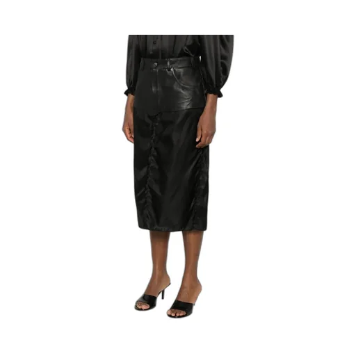 Leather-Panel Midi Skirt