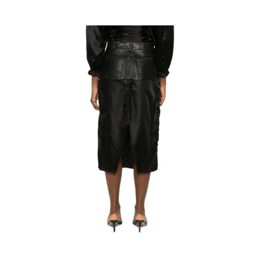 Leather-Panel Midi Skirt