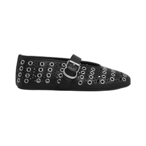 Eyelet-Embellished Slip On Ballet Flats
