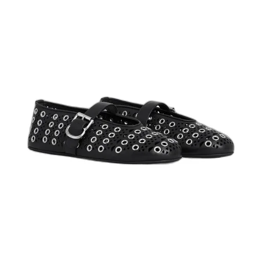 Eyelet-Embellished Slip On Ballet Flats