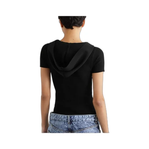 V-Neck Knit Hooded Top