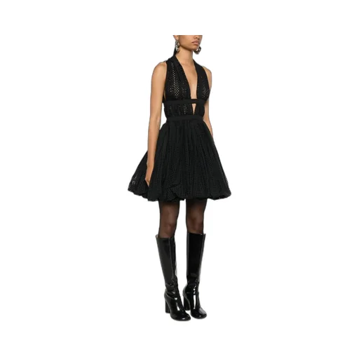 Perforated V-Neck Mini Dress