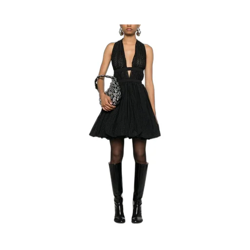 Perforated V-Neck Mini Dress