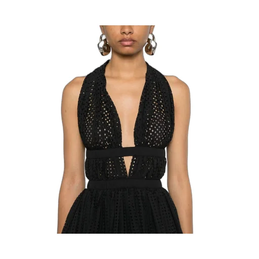 Perforated V-Neck Mini Dress