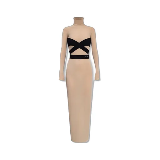 Logo Embroidered Long-Sleeved Midi Dress