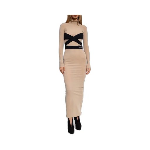 Logo Embroidered Long-Sleeved Midi Dress