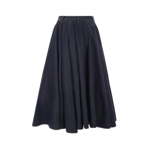 Pleat Detailed Denim Midi Skirt