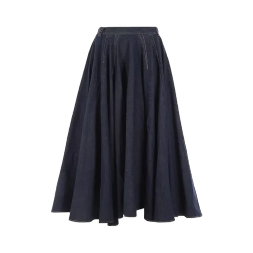 Pleat Detailed Denim Midi Skirt