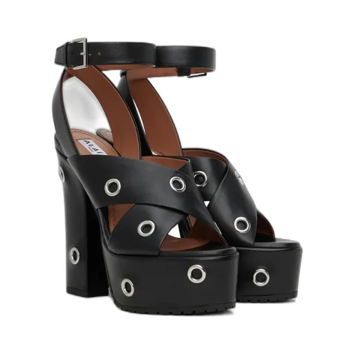 Block Heel Eyelets Detailed Platform Sandals