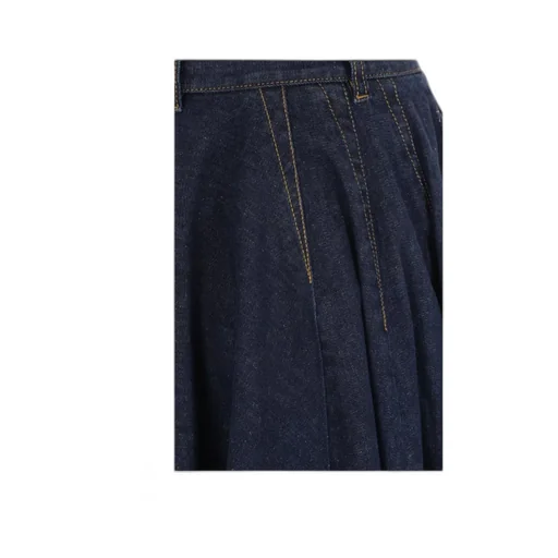 Pleat Detailed Denim Midi Skirt