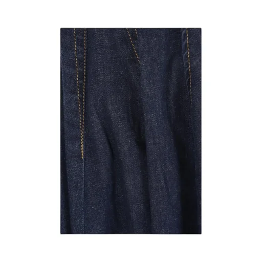 Pleat Detailed Denim Midi Skirt