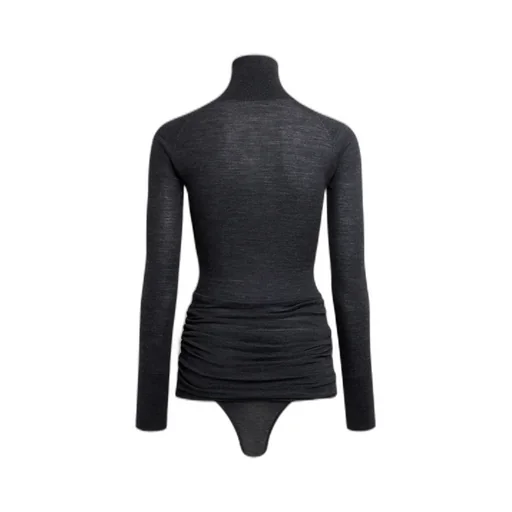 High-Neck Draped Knit Bodysuit