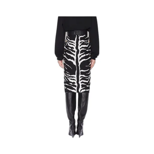 Zebra-Jacquard Cut-Out Detailed Midi Skirt