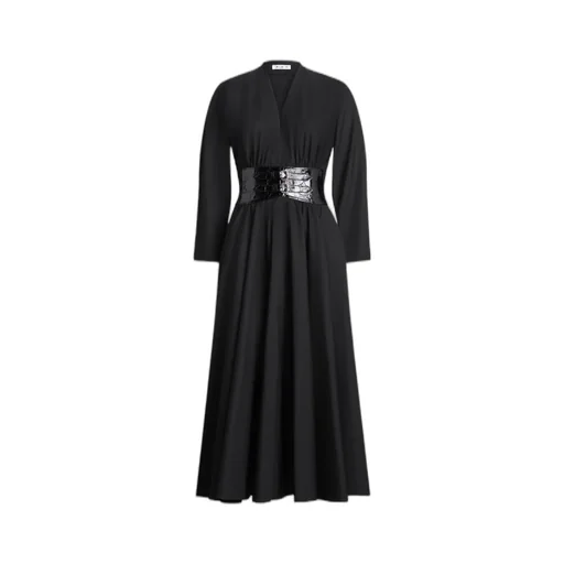 V-Neck Belted Midi Dress