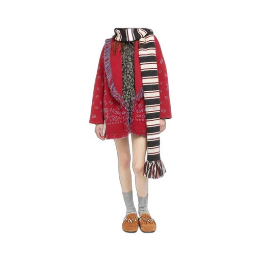 Bandana Jacquard Fringed Cardigan