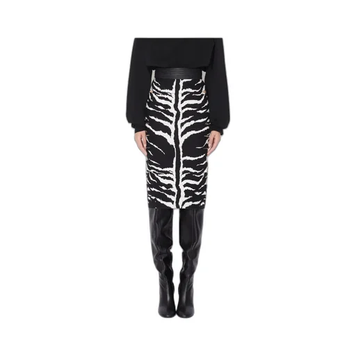 Zebra-Jacquard Cut-Out Detailed Midi Skirt