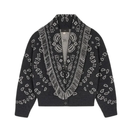 Paisley Jacquard Fringe Cardigan