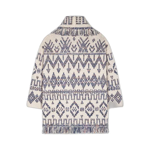 Geometric-Pattern Fringed Cardigan