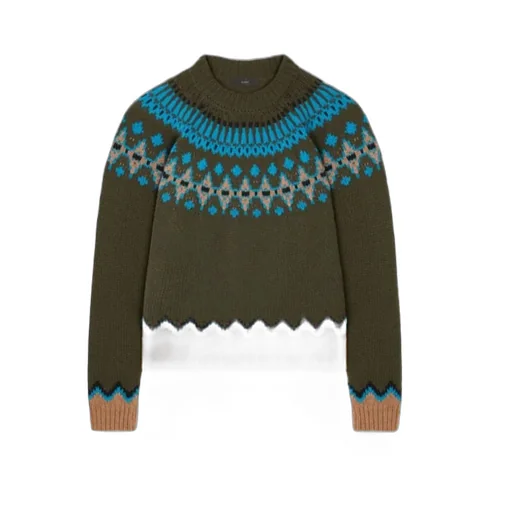 Pattern Intarsia-Knit Mock-Neck Jumper