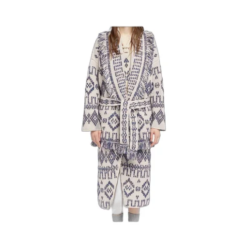 Geometric-Pattern Fringed Cardigan