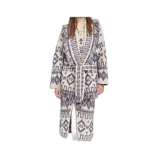 Geometric-Pattern Fringed Cardigan