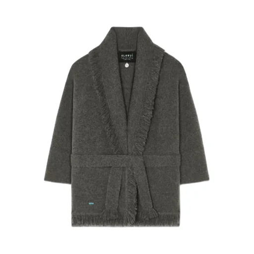 Finest Fringed Shawl-Collar Cardigan