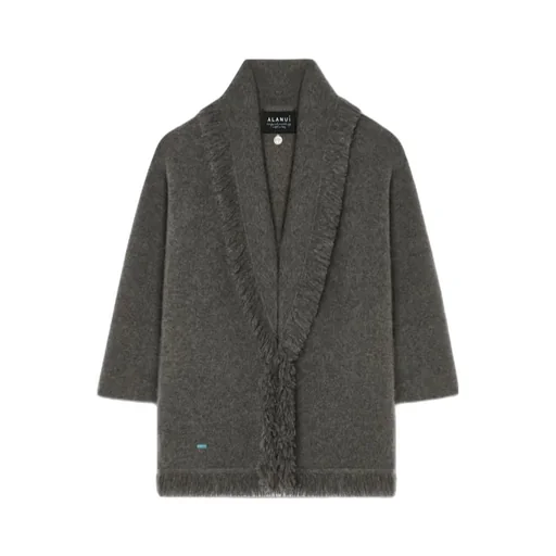 Finest Fringed Shawl-Collar Cardigan