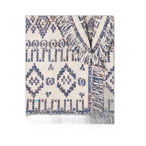 Geometric-Pattern Fringed Cardigan
