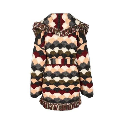 Wave-Pattern Fringed Cardigan