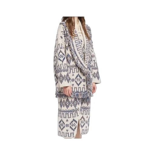 Geometric-Pattern Fringed Cardigan