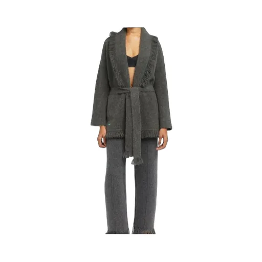 Finest Fringed Shawl-Collar Cardigan