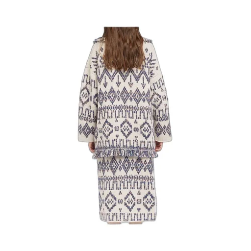 Geometric-Pattern Fringed Cardigan