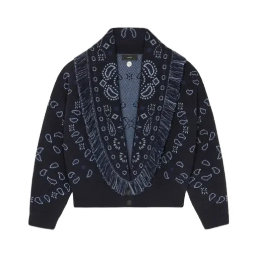 Bandana-Jacquard Fringed Cardigan