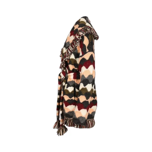 Wave-Pattern Fringed Cardigan