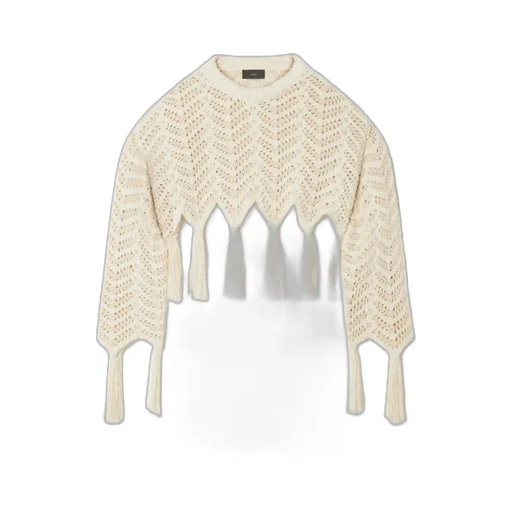 Chevron-Knit Fringed Cropped Crewneck Jumper