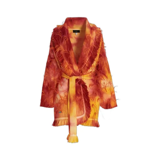 Fringed Belted Long-Sleeved Cardigan