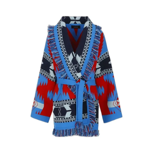 Jacquard Patterned Fringed Cardigan