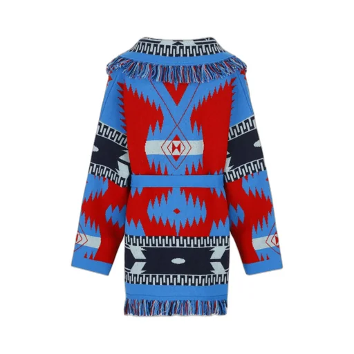 Jacquard Patterned Fringed Cardigan