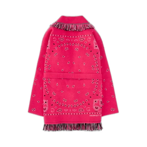 Bandana Jacquard Belted Fringed Cardigan