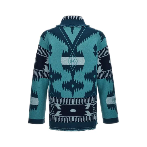 Icon Pattern Jacquard Fringed Detailed Cardigan