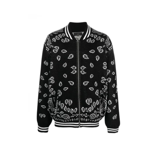 Paisley Intarsia Knited Zip-Up Bomber Jacket