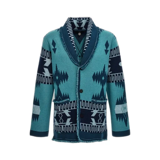 Icon Pattern Jacquard Fringed Detailed Cardigan