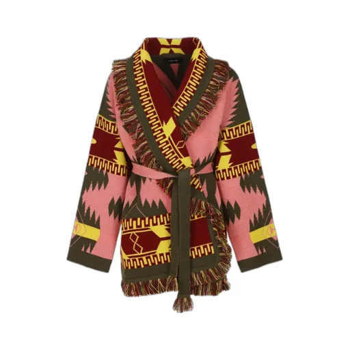 Intarsia-Knit Belted Cardigan