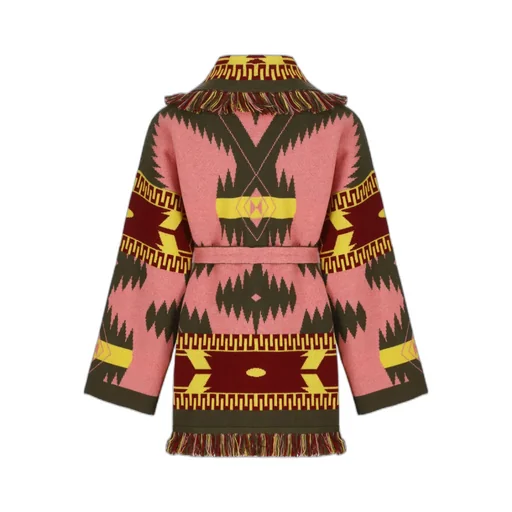 Intarsia-Knit Belted Cardigan