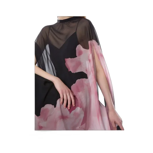 Long Silk Dress With Orchid Print