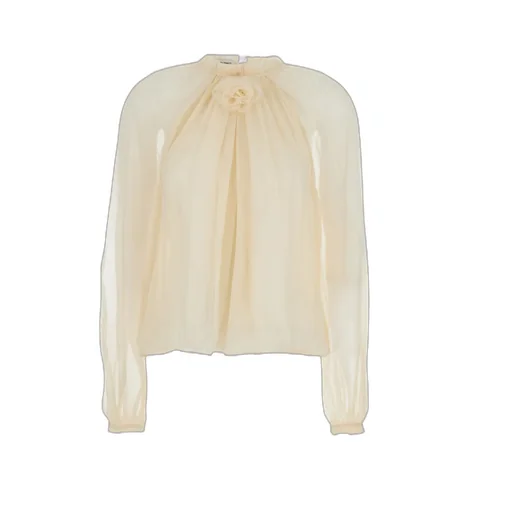 Balloon-Sleeve Satin Blouse