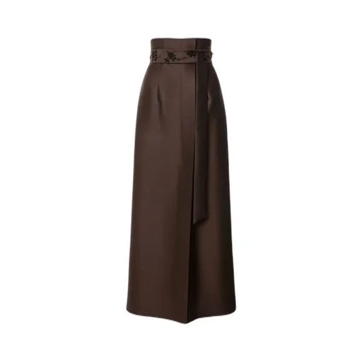 Embroidered Wool Silk Wide Leg Trousers