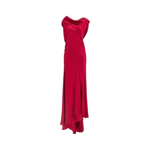 Cowl-Neck Satin Long Dress